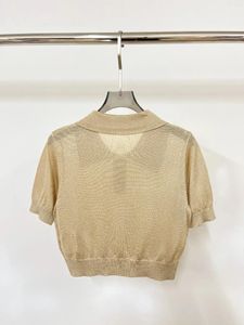 Chemisiers décontractés pour femmes, mode printemps/été minimaliste, tissu en soie dorée, col Polo tricoté, chemise à manches courtes: No. 29, 2024