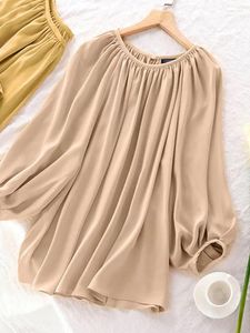 Damesblouses 2024 Mode Effen Pofmouwen Tops ZANZEA Herfst Shirts Dames Elegant O-hals Blouse Casual Kantoor Baggy Camisas Oversized