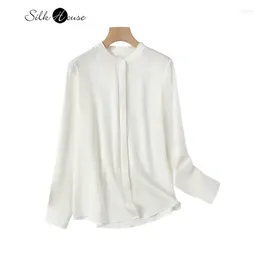 Blusas para mujeres 2024 Fashion Spring/Summer 19 mm Elástico Doble Qiao 93%Natural Seda Blanca Simple Camisa de pie de manga larga