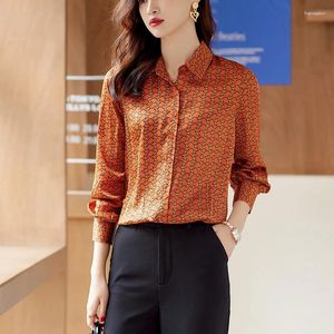 Damesblouses 2024 Mode Damesoverhemden Kantoor Dames Werktops Met lange mouwen Oranje OL-stijlen