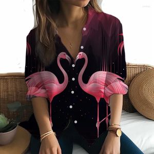 Blouses pour femmes 2024 Flamingo 3D imprimé chemise mode confort à manches longues tempérament de rue de haute qualité