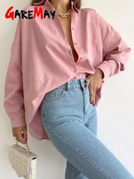 Damesblouses 2024 Hoge kwaliteit shirts en vintage katoenen knoopsluiting Mujer Blusas Losse blauwe lange mouwen BF-shirt Mode Tops