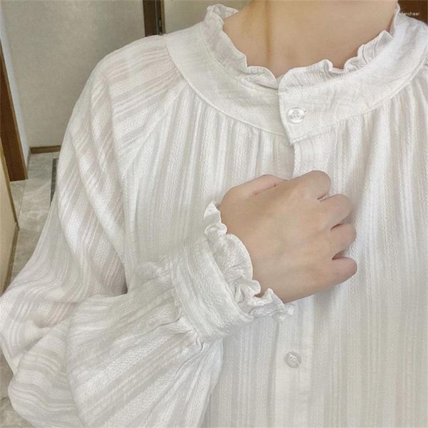 Blusas de mujer 2024 camisa coreana blanca elegante estilo preppy lindo cuello con volantes primavera otoño camisas niñas Blusas de manga larga