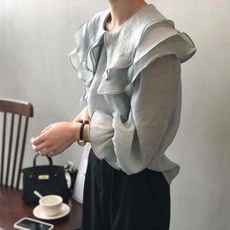 Blouses pour femmes 2024 coréen printemps femelles choux ruffle élégant chemise de créatrice légère couche à manches longues.