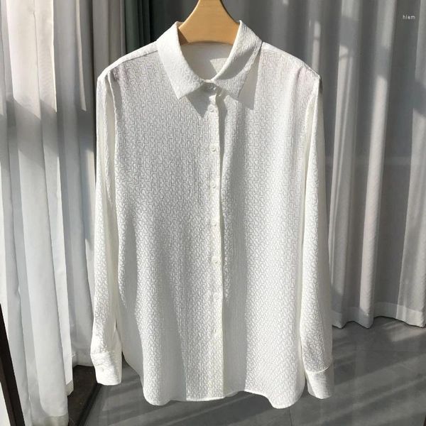 Blusas de mujer 2024 Camisa de seda blanca jacquard de primavera y verano para mujer