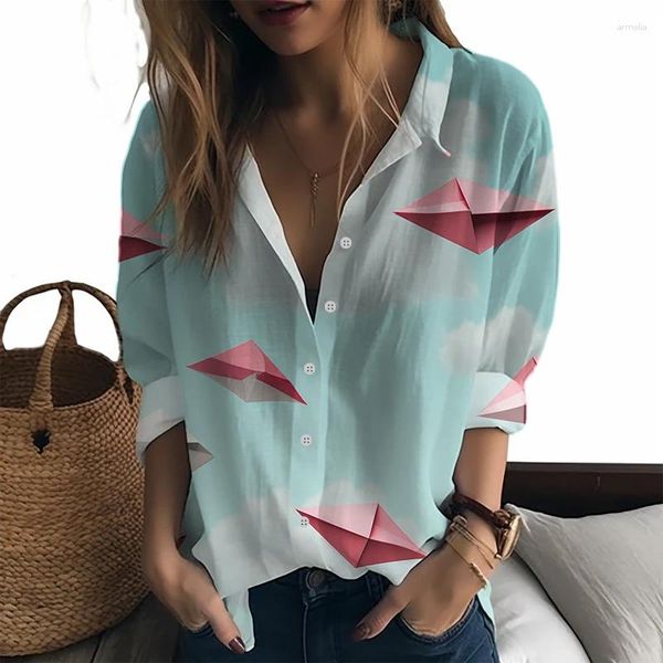 Blusas de mujer 2024 Camisa de señora Aviones de papel Impreso en 3D Estilo casual Tendencia de moda Alta calidad