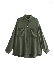 Damesblouses 2024 Oversize vloeiend overhemd Chic Office Dames Effen revers Single-Breasted blouse 2 kleuren Officiële winkel