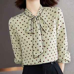 Women's Blouses 2024 POLKA DOT Temperament Shirts Ladies Fashion Tops Spring Herfst Office Lady Interior Lapping Long Sleeve vrouwen Kleding