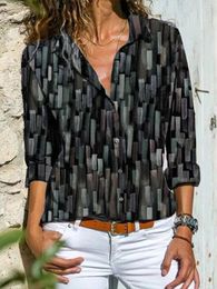 Chemises pour femmes 2024 chemises rétro de couleur géométrique bouton d'empreinte à manches longues chemises décontractées