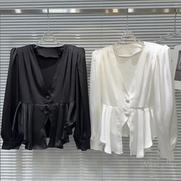 Blusas para mujeres 2024 Estilo clásico de primavera y verano Camisa de temperamento de algodón de algodón de algodón de algodón de algodón de cintura ajustada para mujeres blancas