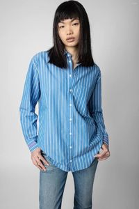 Blouses féminines 2024 Spring and Summer Shirt Blue Striped Button Cardigan