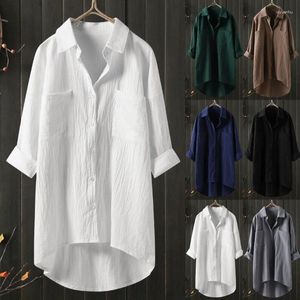 Blouses Femmes 2024 Printemps Automne Femmes Chemises Blanc Plaine Lâche Surdimensionné Femelle Tops BF Style Coréen Mode Poche Blusas Q411