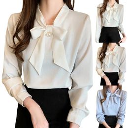 Blouses féminines 2024 Blouse de printemps Bow Couleur solide Satin Silk Shirt Corée Fashion Long Manche Long