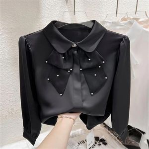 Blouses pour femmes 2024 Spring Murffon Patchwork Shirt Kirt Style Tops Long Solive Color Couleur en vrac All-Match Blouse Elegant Women Clothing