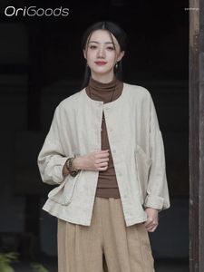 Blouses pour femmes 2024 Mateau de printemps Femmes Chinois Shirt à manches longues Ramie Cotton Tissu japonais Tops surdimensionnés C014