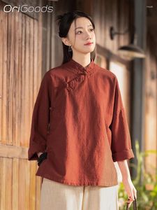 Blouses pour femmes 2024 MABEUR Spring Femmes Chinois Shirt Shirt Linen Loose Liziqi Tai Chi Zen Vêtements C025
