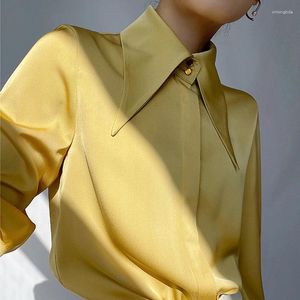 Blouses des femmes 2024 Spring Elegant Satin Silk Blouse Femmes Vintage Blanc Tops Colliers Femme Dames Shirts Blusas 16946
