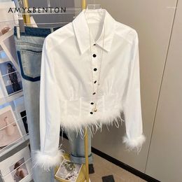 Blouses féminines 2024 Printemps French Plume Featre Feather High-Grade Long-Mirt Taist Fashion Slim Fit Cardigan Top Blusas