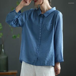 Damesblouses 2024 Lente Oversized Kleding Vintage Katoen Linnen Koreaanse Stijl Effen Tops Casual Losse Lange Mouwen En Shirts