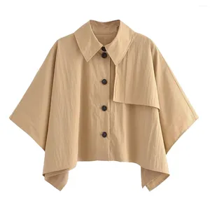 Women's Blouses 2024 Spring Short Point Neck Coat Poncho Shirt Turn Down Collar Breaded Blouse voor buitenstraat woon-werkverkeer