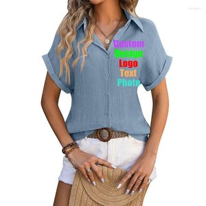 Blouses féminines 2024 printemps / été Asie Asie à manches courtes Loose Pocket Casual plithed shirt Personnalisez votre texte de logo