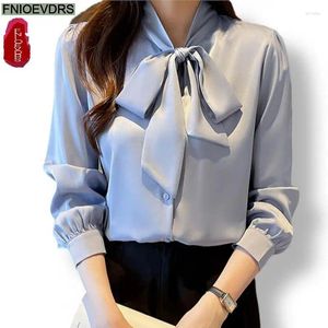 Blusas para mujeres 2024 Spring Summer Board Tip Ribbon Tops Tops Women Women Basic Office Lady Trabajo de manga larga Botón elegante Camisas blancas