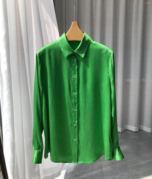 Chemisiers femme 2024 printemps été Chic haute qualité Vintage élégant vert chemise en soie B707