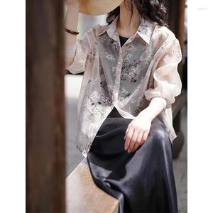 Blusas para mujeres 2024 Camisa retro china de primavera/verano Estilo impreso Top casual suelto para mujeres