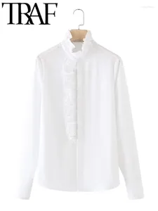 Women's Blouses 2024 Lente zomer elegant mode kanten shirt casual slanke lange mouw met één borsten