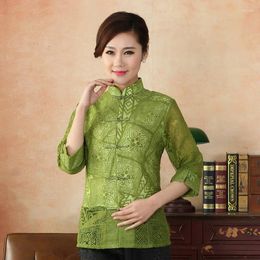Blouses des femmes 2024 Spring été femme Vintage Shirt Verte Black Translucent Qipao Style Top Chinois Traditional Vêtements pour dames