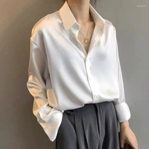 Damesblouses 2024 lente dameskleding zijden shirt vintage blouse pure top lange mouw jurk losse vrouw overshirt