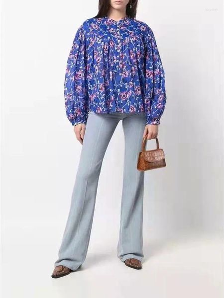 Blouses Femmes 2024 Printemps Femmes Chemise Top Coton Floral Imprimé O-cou Boutons Avant Chemise À Manches Longues Chemisier Lâche Pour Dames