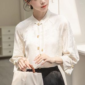 BLOSAS DE MUJER 2024 Camisas de mujeres de primavera Estilo chino Camiseta blanca