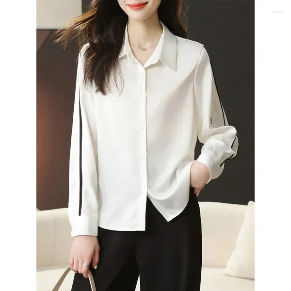 Blouses Femmes 2024 Blouse d'affaires élégante pour femmes manches longues français OL boutonné chemise gracieuse blanc printemps automne vêtements haut de gamme