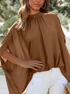 Damesblouses 2024 Zomerblouse Elegant Korte mouw Los Mode O-hals Wit Femme Top Casual Chiffon Voor Vrouwen Boho