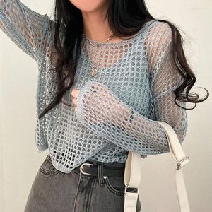 Blouses des femmes 2024 Sumy Sweet Top Femmes Fime O-cou tricottes Tricots Fashion Suncreen Blouse Longs Set à manche à manches longues 28279