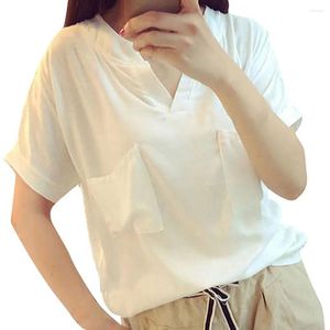 Chemisiers femme 2024 été blanc manches courtes chemise fine confortable ample solide lin Camisa De Mujer