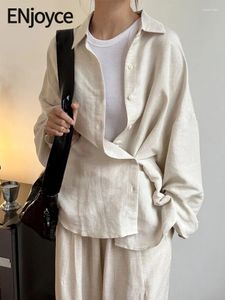 Blouses des femmes 2024 Summer Femmes Japonais chemises en lin paresseux avec boutons diagonaux Streetwear Streetwear Casual Loose Long Manneve