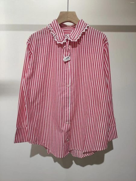 Blouses pour femmes 2024 Fashion Fashion Long Sexy Sexy Casual Red Striped Shirt 0408