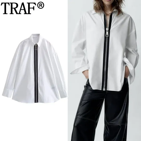 Blouses Femmes 2024 Fermeture à glissière Chemise blanche Femme Mode Automne Moderne Femmes Longues Col Manches Top Lâche