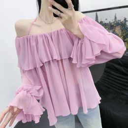 Blouses pour femmes 2024SS Fashion printemps Femmes Femmes Sexy Slash Coule Clouse Femme Chic High Quality Tops Shirt 3 Color Ddxgz2 2.15