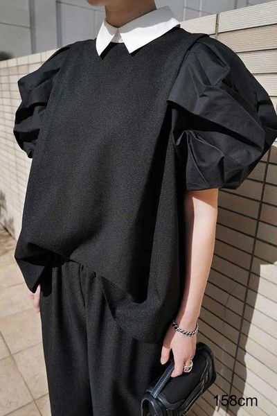 Blans des femmes 24 blogueurs japonais d'été Collier de contraste de mode Style College lâche et mignon manche à bulles