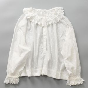 Blusas de mujer 2 unids/set algodón dulce bordado ojal ahuecado encaje volantes cuello camisa Vintage victoriano Edwardian blusa de manga larga
