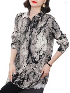 Blouses Femmes 5XL Lâche Femmes Printemps Été Mince Chemises Lady Mode Casual Manches Longues Turn-down Noir Blanc Imprimer Blusas Tops WY0508