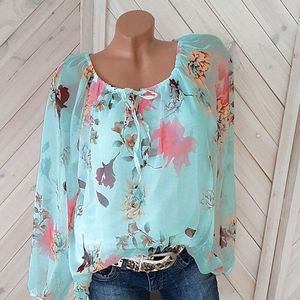 Blouses pour femmes 5XL grande taille hauts femmes doux Cool fleurs imprimer chemise cravate col à manches longues Blouse vert blanc en mousseline de soie Blusas