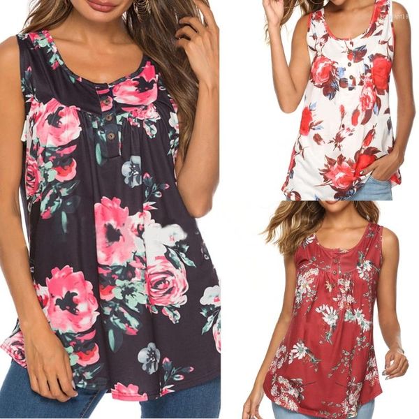 Blusas de mujer 95AB Estampado de flores Flowy Floral Pull On Casual Summer Sin mangas para mujeres