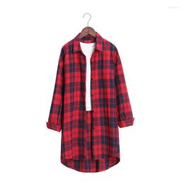 Dames blouses aecu 2023 vrouwelijke plaid shirts vrouwen top lange mouw oversized dames casual blusas losse chequed shirt jas