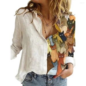 Women's Blouses AimSnug Plus Size Ladies Elegant Casual Linen Shirt 3D Print Top Open Stitch Blouse Femme Blusas Ropa Mujer 2023