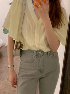 Women's Blouses Alien Kitty Chic All Match 2023 V-Neck Shirts Women Batwing Mouwen Soft Casual Summer Loose Office Wear Slim Blusas