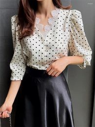 Women's Blouses Alien Kitty Office Lady Shirts Dames Polka Dots Chic Full Sleeve Spring High Street Fashion Daily Work Wear Blusas Elegant